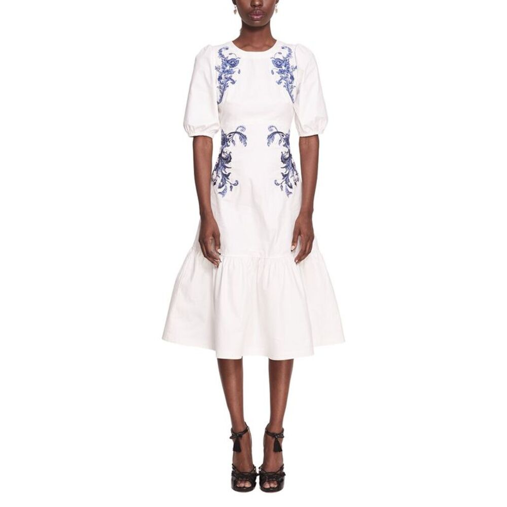 Marchesa Notte Womens  Midi Day Dress, Ivory